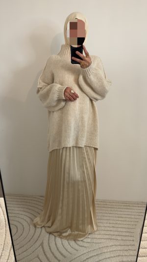 Jupe plissée satinée - Beige