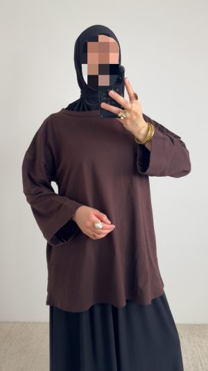 Tee-shirt coton manches longues - Marron