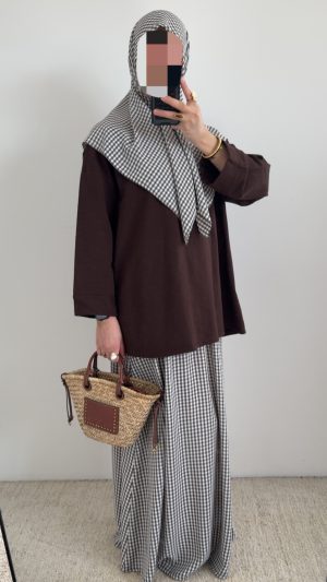 Jupe + voile à carreaux - Marron