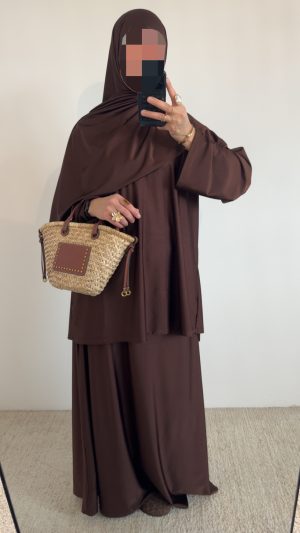 Ensemble burkini 4 pièces jupe - Marron foncé