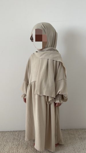 Abaya Flora avec voile intégré (fille) - Beige, 14