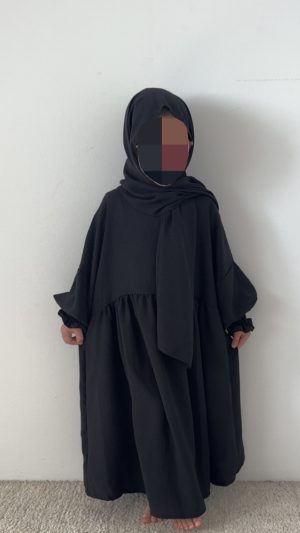Abaya Flora avec voile intégré (fille) - Noir, 14
