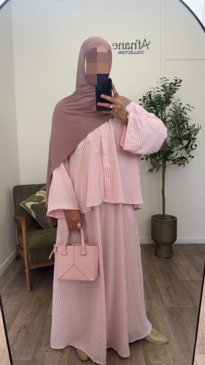 Ensemble jupe Vichy - Rose bébé